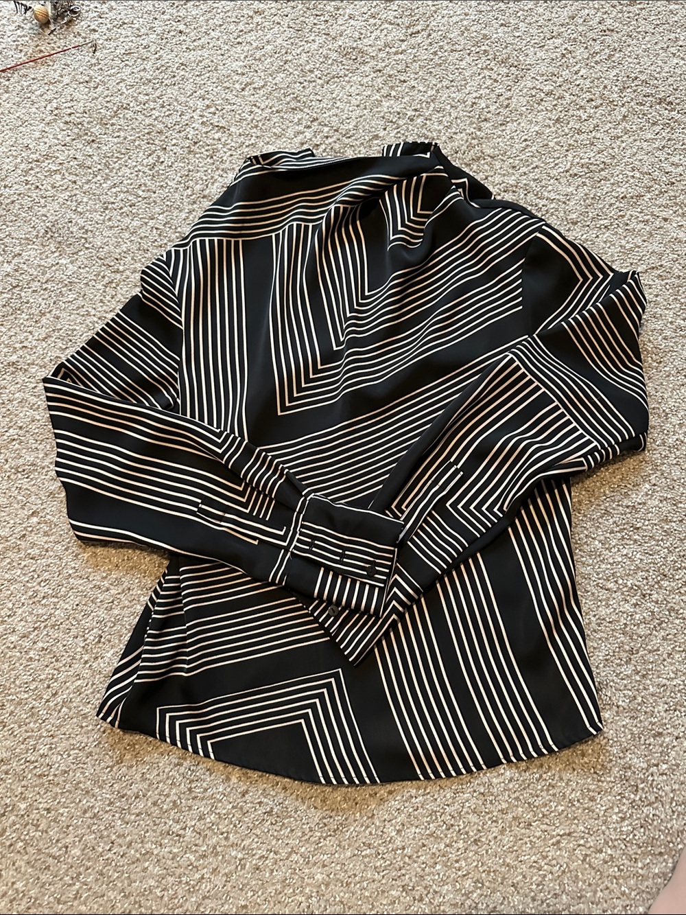Zara Black & White Geometric Stripe Long-Sleeve Top